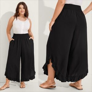 Bloomchic Ruffled Curvy Hem Wide-Leg Pants. Size 12